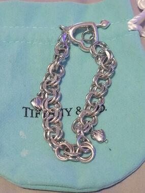 Tiffany & Co. Polished Silver Double-Link Heart Toggle Bracelet